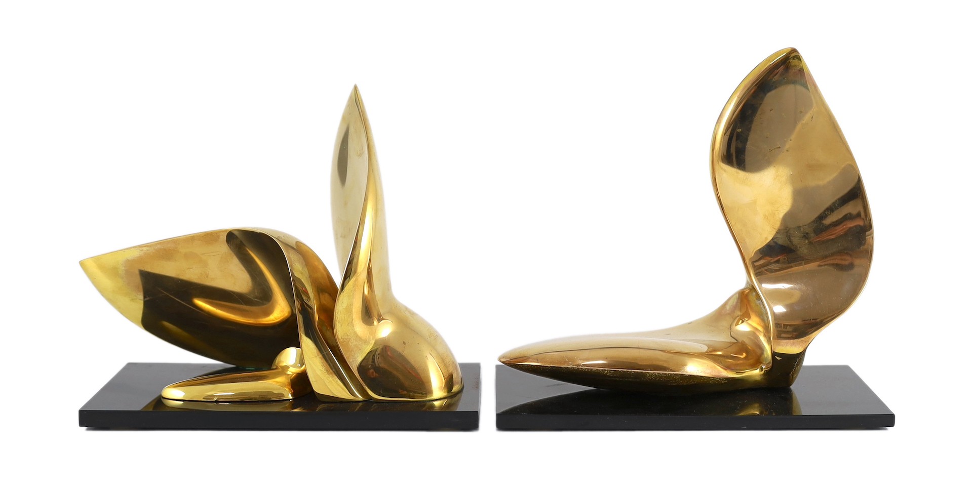 Jack Zajac (American, b.1929). A pair of bronze abstract sculptures, 28cm long, 22cm high